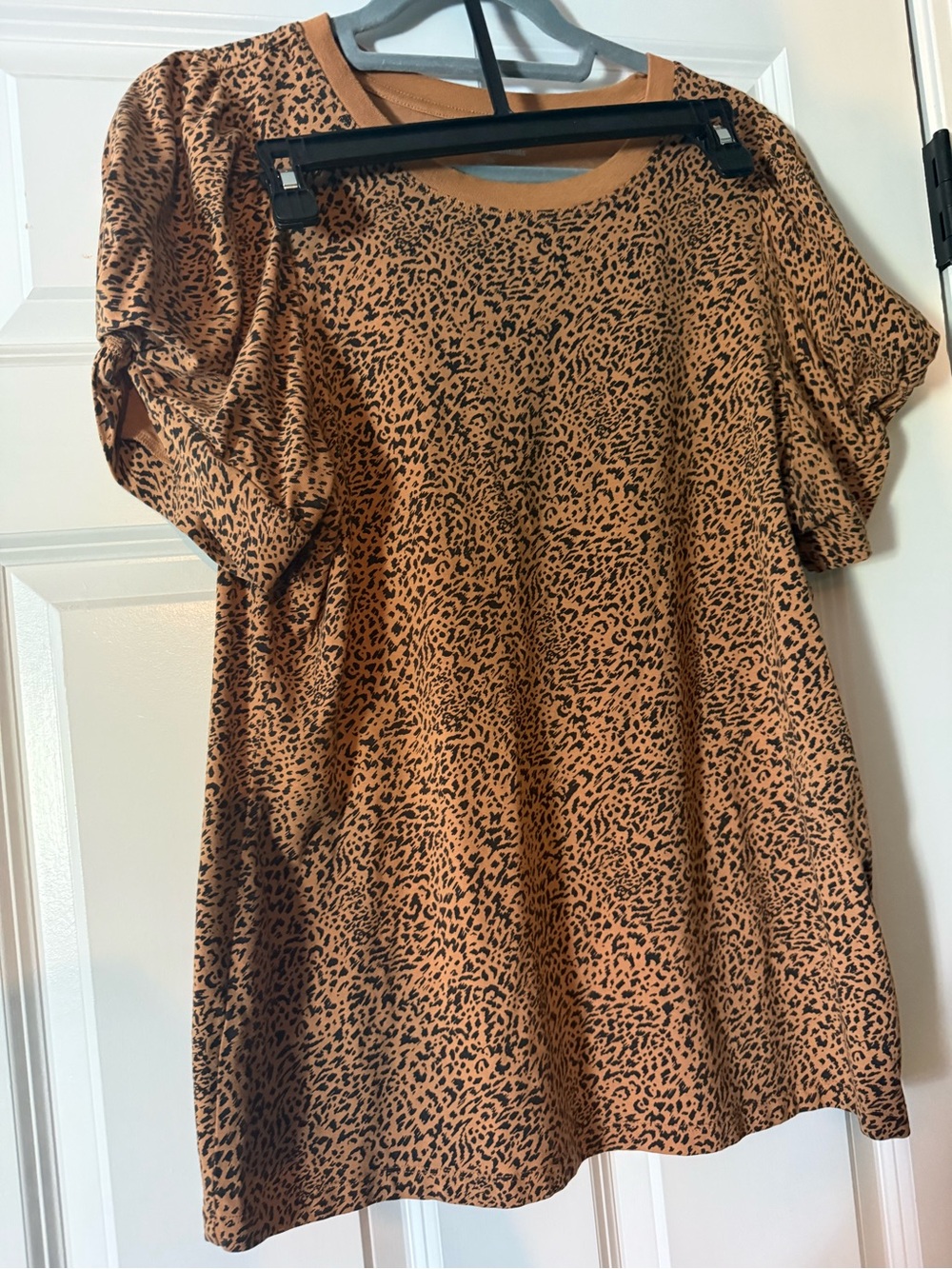 2 Pieces Tan Leopard Print Short Sleeve Top and Skirt